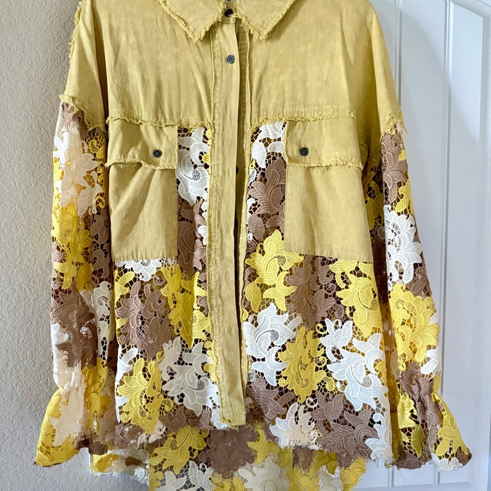 POL Yellow and Brown Lace Utility Jacket
